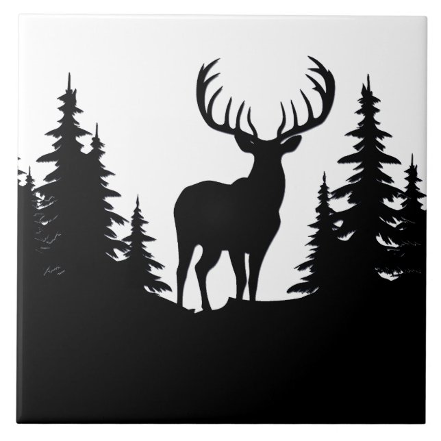 Big Buck bland Gräs Träd Vector Kakelplatta (Framsidan)