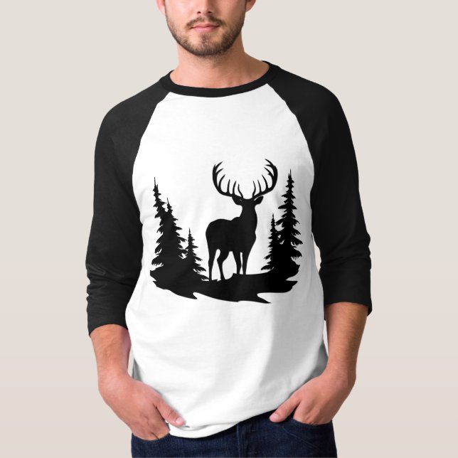 Big Buck bland Gräs Träd Vector T Shirt (Framsida)