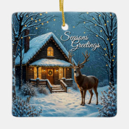  Big Buck's Snowy Christmas Visit Custom Text Julgransprydnad Keramik