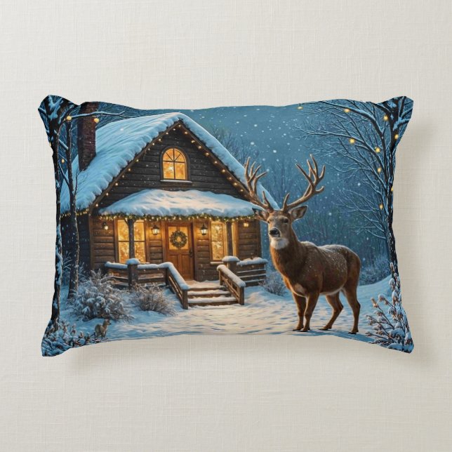  Big Buck's Snowy Christmas Visit Prydnadskudde (Framsidan)