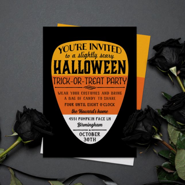 Big Candy corn Halloween fest Inbjudningar (slightly scary candy corn themed halloween party invitation for kid-friendly parties)