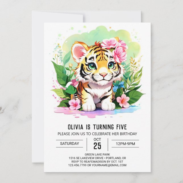 Big Cat Jungle Tiger Unge Birthday Inbjudningar (Framsida)