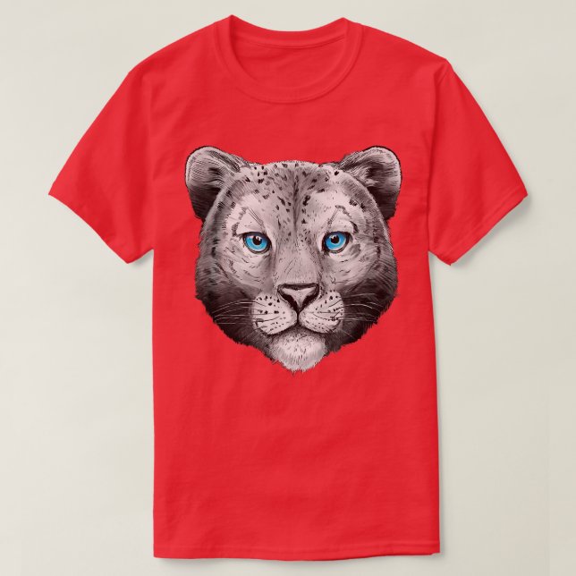 Big Cat Leo Head Ansikte Blue Öga Snö Leopard T Shirt (Design framsida)