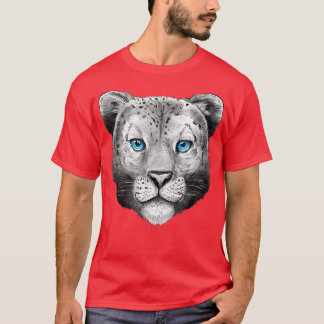 Big Cat Leo Head Ansikte Blue Öga Snö Leopard T Shirt