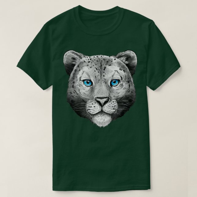 Big Cat Leo Head Ansikte Blue Öga Snö Leopard T Shirt (Design framsida)