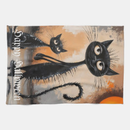 Big Cat Little Cat Halloween Kökshandduk
