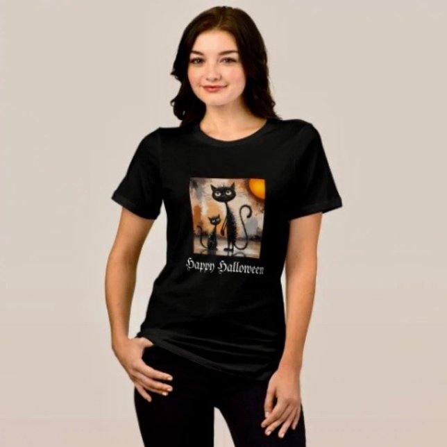 Big Cat Little Cat Halloween  T Shirt (Comfy tri-blend women’s tee feminine fit, scoop neck, short sleeves, relaxed fit.  
)