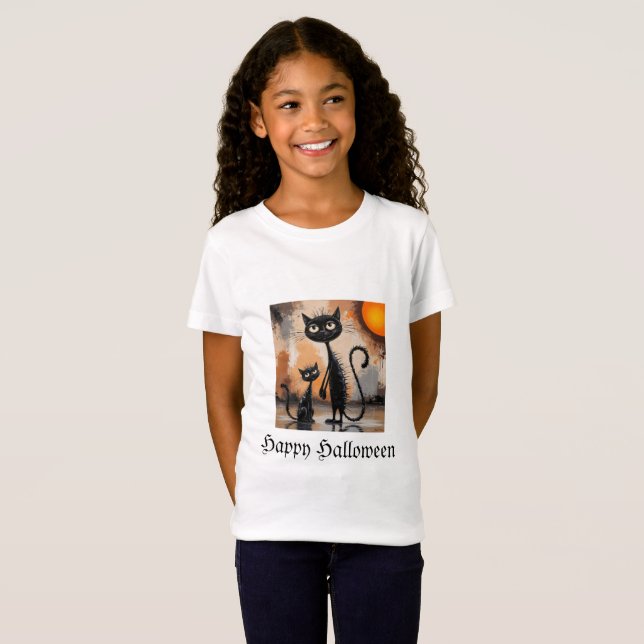 Big Cat Little Cat Halloween T Shirt (Hel framsida)