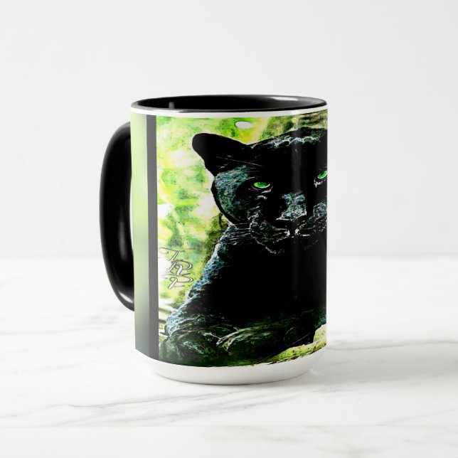 Big Cat-modeller: Grönt Eyed Black Panther Mugg (Framsida vänster)