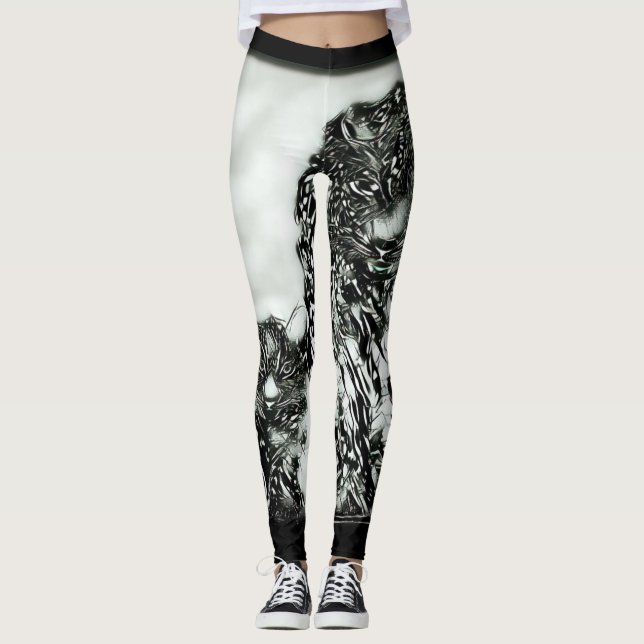 Big Cat Models: Förstorad Snöleopard & Unge 01-04 Leggings (Framsida)