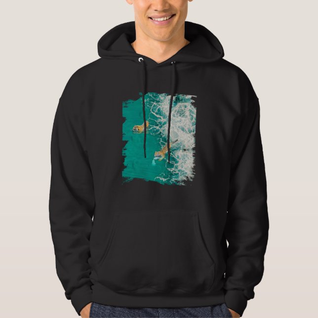 Big Cat Tiger Surf On The Beach Hoodie (Framsida)