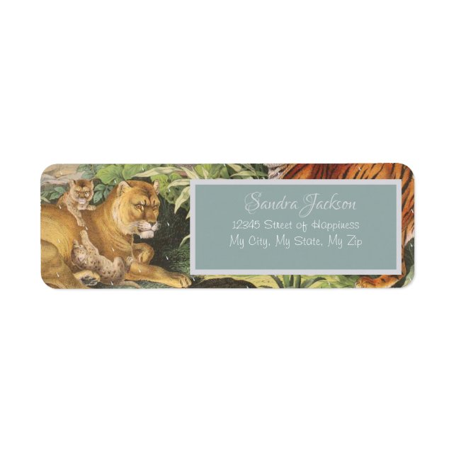Big Cats Lejon Tiger osv., djungel gender-neutralt Returadress Etikett (Framsidan)