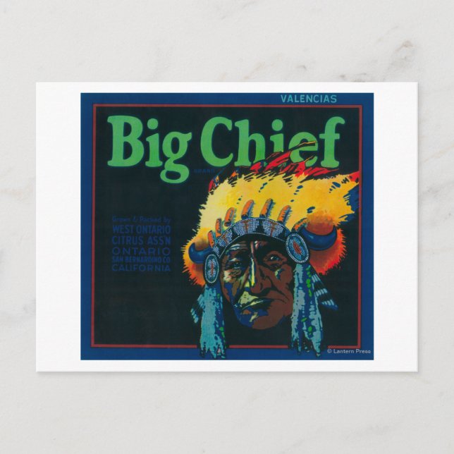 Big Chief Orange LabelOntario, CA Vykort (Framsida)
