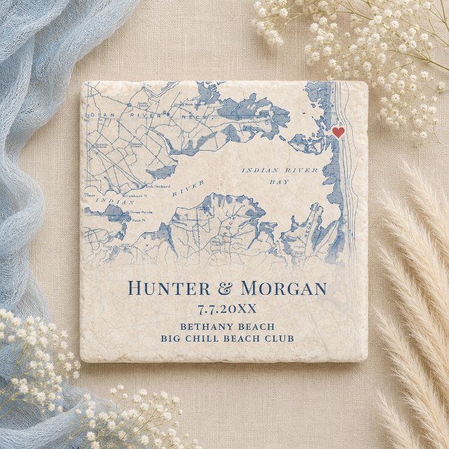 Big Chill Beach Club Bröllopsgåva Bethany Beach Stenunderlägg (ig Chill Beach Club Wedding Favor Stone Coaster | Delaware Coast Keepsake)