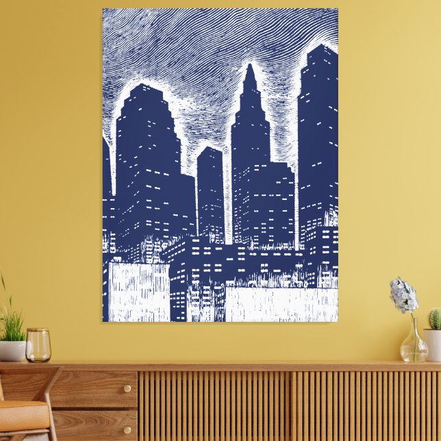 Big City Night Ljus cityscape skyline Canvastryck (Insitu (Vardagsrum))