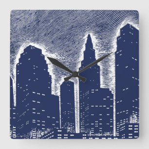 Big City Night Ljus cityscape skyline Fyrkantig Klocka