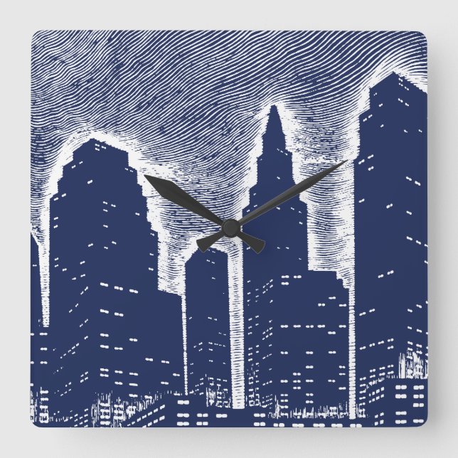 Big City Night Ljus cityscape skyline Fyrkantig Klocka (Framsida)