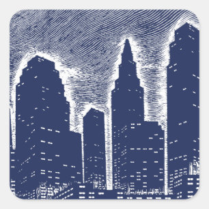 Big City Night Ljus cityscape skyline Fyrkantigt Klistermärke