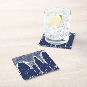 Big City Night Ljus cityscape skyline Underlägg Papper Kvadrat
