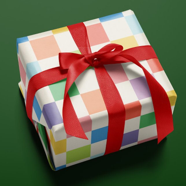 Big Colorful Rainbow Checkerboard Mönster Presentpapper (Colorful checkerboard and cream patterned gift wrapping paper)