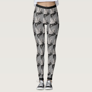 Big Creepy Black White Bees Döskallar på Vingar Leggings