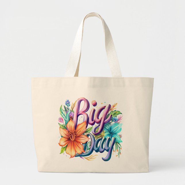 Big Day Blommigt Tote - Natural, Elegant och Eco Jumbo Tygkasse (Framsidan)