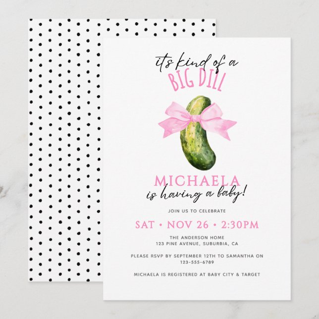 Big Dill Watercolor Coquette Pickle Barnrumsfirand Inbjudningar (Fram/baksida)