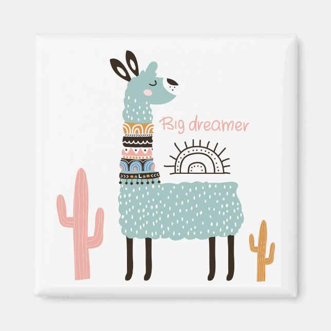 Big Dreamer Llama med Cactus Magnet (Framsidan)