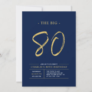 Big Eighty Guld & Marinblå 80-årsfest Inbjudningar