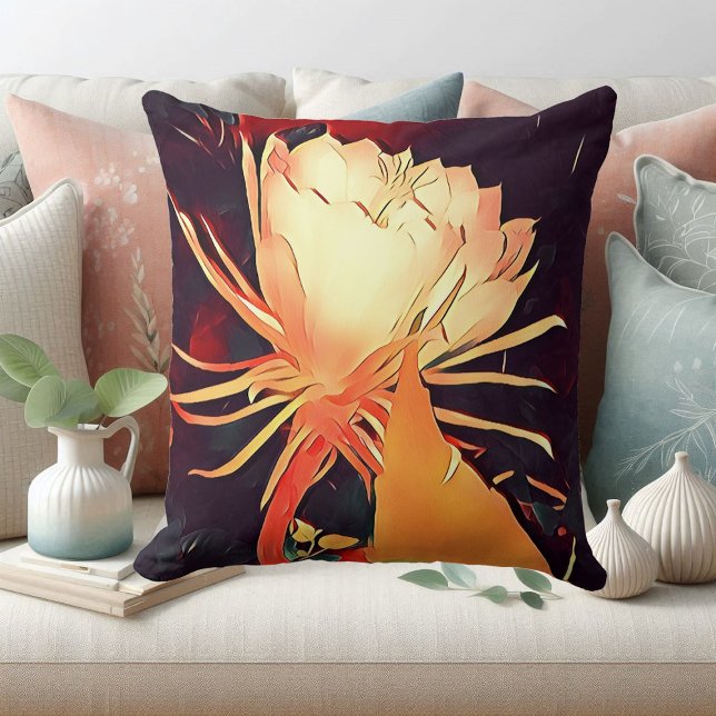 Big Exotic Färg Bramha Lotus Blommigt Kudde (White Exotic Flower Bramha Lotus Floral Watercolor Throw Pillow)