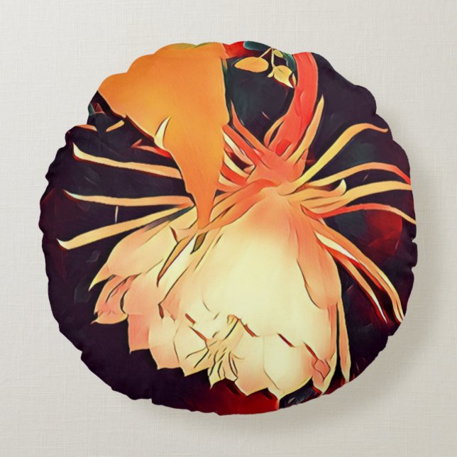 Big Exotic Himalayan Bramha Lotus Blommigt Divine Rund Kudde (Framsidan)