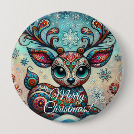 Big Eye Christmas Reindeer Folk Art Personalized Knapp