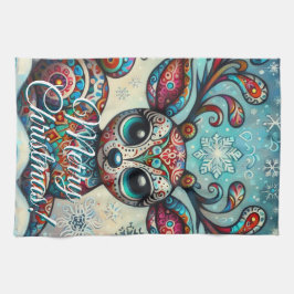 Big Eye Christmas Reindeer Folk Art Personalized Kökshandduk