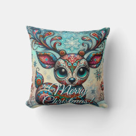 Big Eye Christmas Reindeer Folk Art Personalized Kudde