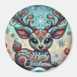 Big Eye Christmas Reindeer Folk Art Personalized Magnet