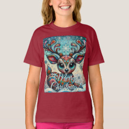Big Eye Christmas Reindeer Folk Art Personalized T Shirt