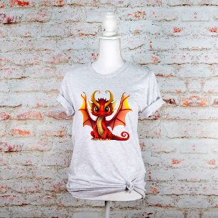 Big Eye Red Baby Dragon with Horns Graphic T Shirt
