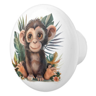 Big Eyed Brown Monkey i Jungle Löv Knopp