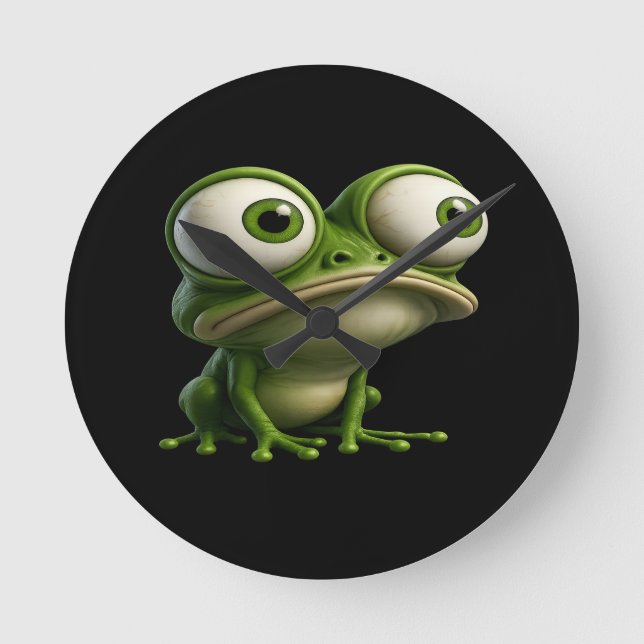 Big-Eyed Cartoon Frog Rund Klocka (Framsida)