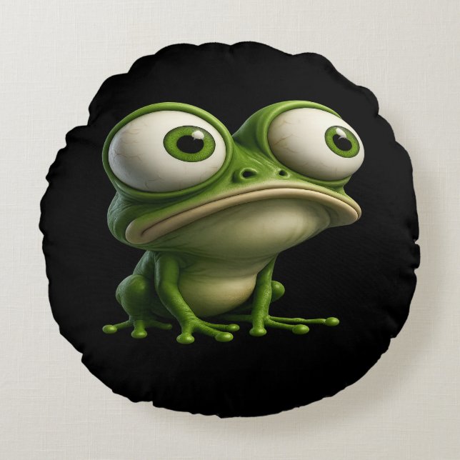 Big-Eyed Cartoon Frog Rund Kudde (Framsidan)