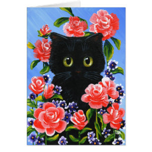 Big Eyed Cat Röd ros Creationarts OBS Kort
