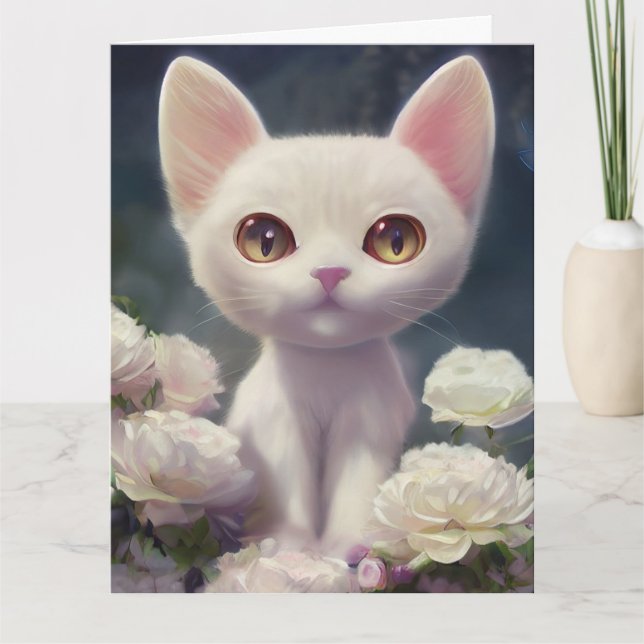 BIG EYED CUTE CAT KITTEN ART BIG BIRTHDAY Card Kort (Framsida)