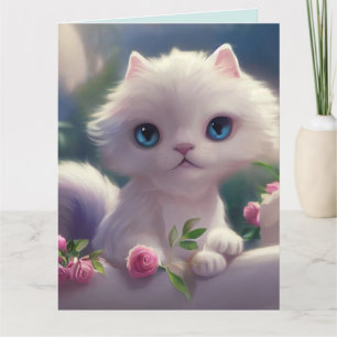 BIG EYED CUTE CAT KITTEN ART BIG BIRTHDAY Card Kort