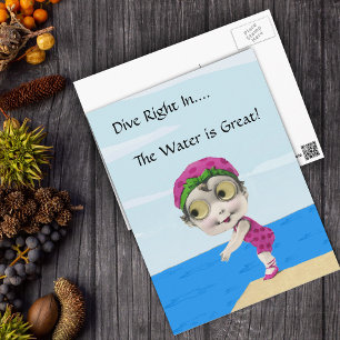 Big Eyed Girl Swimmer PostCard Vykort