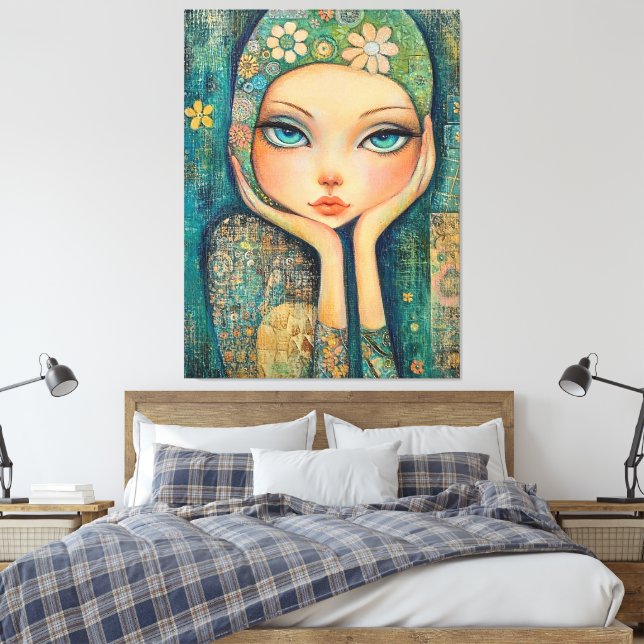 BIG EYED GIRL WHIMSICAL CANVAS ART PRINT (Insitu (sovrum))