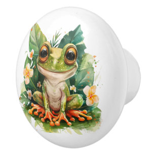 Big Eyed Grönt Frog på Lily Pad Knopp