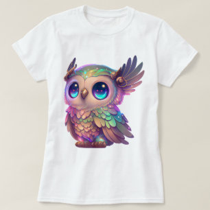 Big Eyed Horned Uggla Tecknad Stil Graphic T Shirt