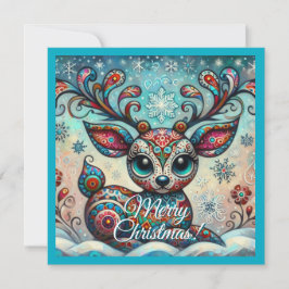 Big Eyed jul Reindeer Folk Art Personlig Julkort