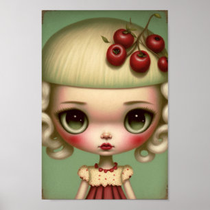 Big Eyed Sweet Cherry Paj Girl Poster