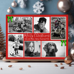 Big Family Jul Photo Collage Red Grönt Julkort<br><div class="desc">Skjutekort för beige och grönt med ställe för sex bilder-familjer. Överför foton för att passa mallarna - vågrät- och lodrät-mallarna bör ha foton i den riktningen. Fyrkantsmallar kan heller inte användas. Teckensnitt för anpassningsbarna hälsning i vitt. Namnteckning mall kan ta ett eller två linjer utskriven text. Omvänd är solid grönt...</div>